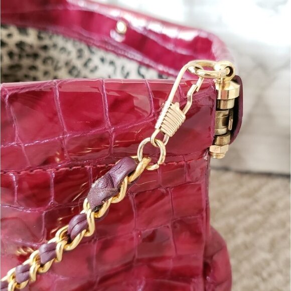 Miss Mak Montreal Pink Patent Leather Croc Embossed Clutch Chain Strap - Picture 8 of 9